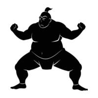 Powerful sumo wrestler poised for combat with concentrated energy and imposing strength silhouette vector