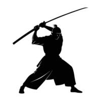 Focused samurai drawing a katana sword with precision and ancient honor silhouette vector