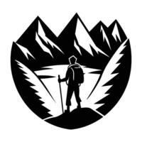 Determined solo trekker strolling through a scenic valley with calm perseverance silhouette vector