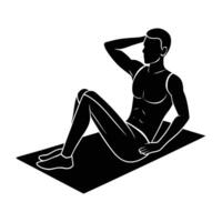 Active man performing sit ups on an exercise mat in clear silhouette vector