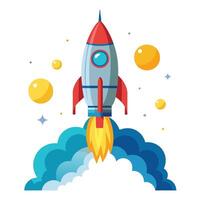 Elegant Rocket Launching into Space Icon and Isolated Background vector