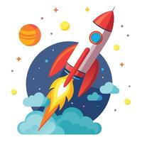 Rocket Launching into Space Icon and Isolated Background vector