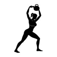 Woman in a Dynamic Silhouette Performing a Powerful Kettlebell Swing vector