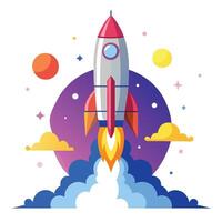 Modern Rocket Launching into Space Icon and Isolated Background vector