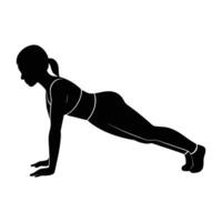Strong woman performing a plank with leg lift to enhance core stability and balance silhouette vector