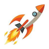 Modern Sleek Rocket Icon Launching with Flames and Isolated on a white Background vector