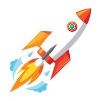 Elegant Sleek Rocket Icon Launching with Flames and Isolated on a white Background vector