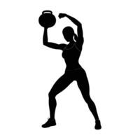 Woman Performing a Kettlebell Swing with Precision in a Dynamic Silhouette vector