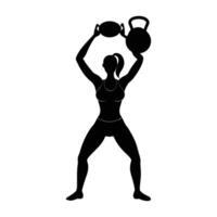 Energetic woman performing a kettlebell swing with dynamic force and rhythmic precision silhouette vector