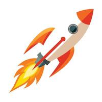 Sleek Rocket Icon Launching with Flames and Isolated on a white Background vector