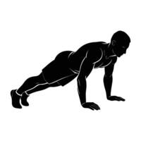 Determined man performing push ups with perfect form captured in silhouette vector