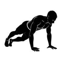 Focused man executing push ups with flawless form in bold silhouette vector