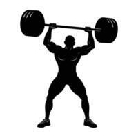 A focused lifter preparing for a behind-the-back squat movement with determination vector