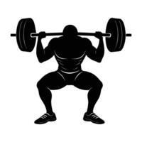 Powerlifter squatting with a barbell on shoulders showcasing exceptional core strength vector
