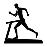 Determined male athlete running steadily on a treadmill in an intense workout silhouette vector