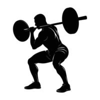 Energetic man executing a front squat with a heavy bar in perfect form silhouette vector