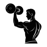 Dedicated man performing a bicep curl with precise control and balanced strength silhouette vector