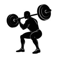A dedicated man demonstrating a front squat with a bar in excellent form and control vector