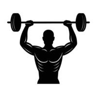 A focused man executing a behind-the-neck shoulder press with steady form and control vector