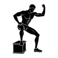 A focused man executing a standing calf raise with excellent form and control vector