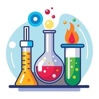 Modern Beakers and Test Tubes Icon with Chemicals and Isolated Background vector