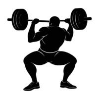 Strong powerlifter executing a paused squat with controlled intensity and maximum power silhouette vector