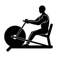 Focused individual rowing on a machine with steady rhythm and impressive endurance silhouette vector