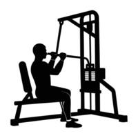 Focused individual using a lat pulldown machine with excellent form and strength silhouette vector