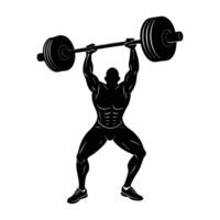 Determined weightlifter executing an overhead lift with precise form and immense power silhouette vector