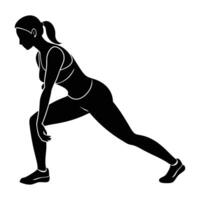 Woman Stretching Quadriceps Before Exercise in a Dynamic Silhouette Display vector