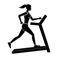 Woman Running on a Treadmill with a Determined Silhouette in Motion vector