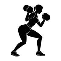 Woman in a Dynamic Silhouette Performing Squats with Dumbbells for Strength vector