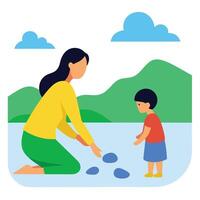 Fun Mothers Day Scene of a Mother Teaching Her Child to Skip Joyfully vector