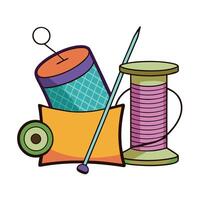 Needle Thread and Fabric Icon and Isolated Background vector