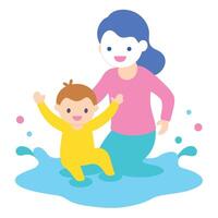 Joyful Mothers Day Illustration of a Mother and Child Splashing with Fun vector