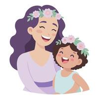 Mothers Day Illustration of a Mother and Child Laughing While Making Flower Crowns vector