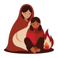 Mothers Day Illustration of a Mother and Child Sitting by a Fireplace Wrapped in Warmth vector