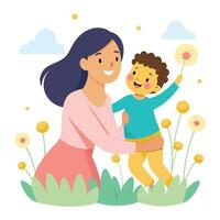 Joyful Mothers Day Scene of a Mother and Child Playing Amidst Celebration vector