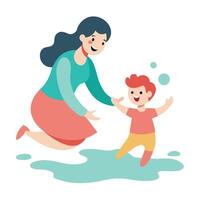 Lively Mothers Day Scene of a Mother Playfully Splashing in a Joyful Pool vector