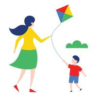 Playful Mothers Day Scene of a Mother and Child Enjoying a Cheerful Picnic vector