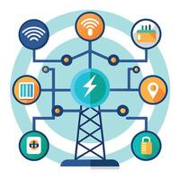 Modern Power Grid Icon with Digital Symbols and Isolated Background vector