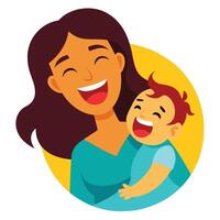 Mothers Day Illustration of a Mother Laughing While Playing Peekaboo with Her Child vector