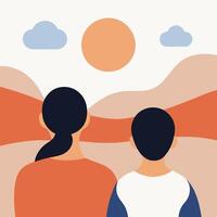 Serene Mothers Day Portrayal of a Mother and Child Watching the World Gently vector