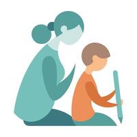 Reflective Mothers Day Scene of a Mother and Child Quietly Pondering Together vector