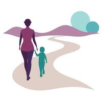 Reflective Mothers Day Scene of a Mother and Child Strolling in Serene Harmony vector