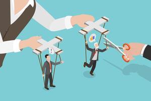 3D Isometric Flat Conceptual Illustration of Freedom, Ending a Controlling or Manipulation vector