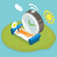 3D Isometric Flat Conceptual Illustration of Spring Clock Changes, Daylight Saving Time Begins vector