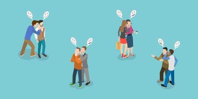 3D Isometric Flat Set of Gossips, Rumors or Spreading Secrets vector