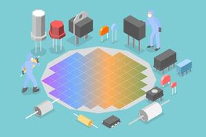 3D Isometric Flat Conceptual Illustration of Semiconductor Technology, Nanotechnology CPU Factory vector