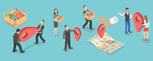 3D Isometric Flat Conceptual Illustration of Office Relocation, Address Changing vector